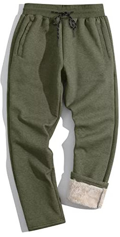 TACVASEN Fleece Lined Trousers Men Ski Trousers Sherpa Lined Athletic Sweatpants Army Green 36