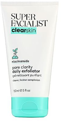 Super Facialist Pore Clarity Daily Exfoliator - Acne Treatment & Blackhead Remover Exfoliator with 1% Niacinamide, Tea Tree Oil & Prebiotics, Vegan Friendly 150ml