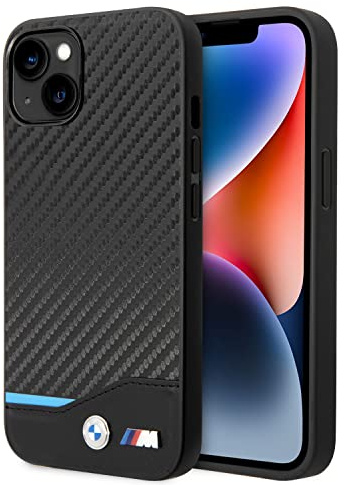 BMW Etui BMHCP14M22NBCK Hülle für iPhone 14 Plus 6,7 schwarz/Black Leather Carbon