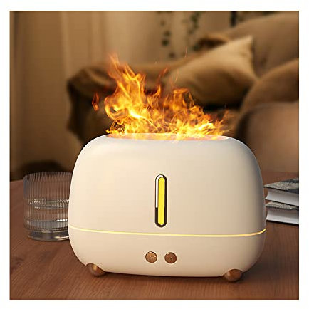 GRSTREE Aroma Diffuser Luftbefeuchter Schlafzimmer, 250ml Diffusor für ätherische öle mit Feuerflammeneffekt LED-Licht 3D-Flamme leiser Ultraschall- Air Humidifier, Weiß