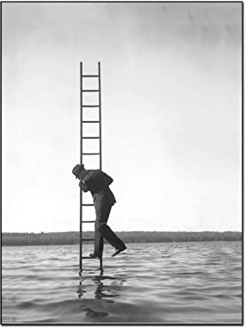 QITEX Canvas Photo Posters Vintage Poster Water Landscape Ladder on A Man Black and White Wall Art Canvas Print for Living Room Bedroom Home Decor 30x40cm No Frame