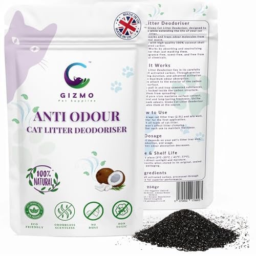 Gizmo Pet Supplies Cat Litter Freshener – Organic and All-Natural Cat Litter Odour Eliminator– Planet-Friendly Pet Litter Deodorizer – Non-Scented Odour Neutralizer – Cat Litter Tray Smell Additive