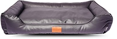 Mayaadi-Home Hundebett Bobby Kunstleder Hundesofa Schlafplatz Hundekorb Hundesofa Hundekorb Leder Hund Hundekissen Wasserfestes Hundematratze Dunkelgrau M (105x75x20 cm)