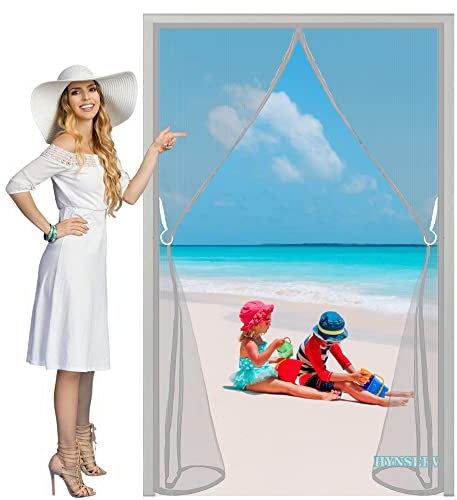 Moustiquaire Porte Fenetre Enroulable 130x230cm Gris Moustiquaire Porte Rideau Fermeture Automatique sans Outil Installation Facile pour Salon fenêtre Balcon