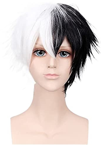 RUVOO Perücke Perücken Schwarz-Weiß-Perücke, Männlich Für Monokuma, Anime, Kurze Schwarz-Weiß-Cosplay-Perücke