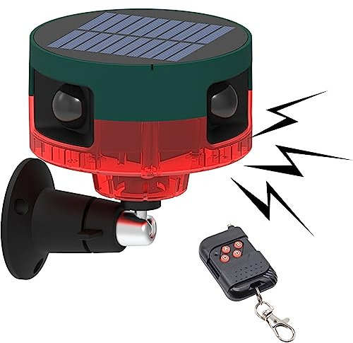 DINOWIN Bewegungssensor Alarm Solar 129dB 360° PIR Sensor Solar Alarmleuchte Bewegungsmelder Aussen mit Fernbedienung Wasserdicht alarmanlage für Haus tür Lager Privatplatz (Rot)