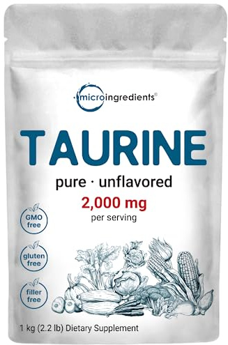 Micro Ingredients Taurine Powder Supplement | 1 KG, 2000mg Per Serving | Unflavored | 100% Pure, Easily Absorbed Free Form | Essential Amino Acids for Exercise, Energy, & Heart Support