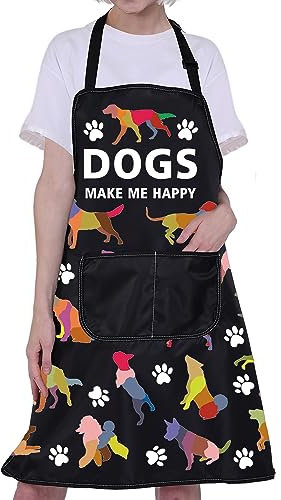 BNQL Fellschürze für Hunde, niedliche Hundeschürze, Welpe, Hund, wasserdichte Schürze, Kochschürze, Hundetrainer, Groomer, Geschenke, Hunde machen mich glücklich, Dogs Make Me Happy Color, L