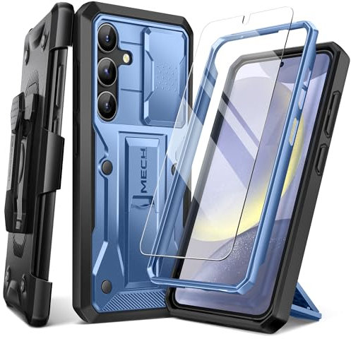 Tongate Custodia Compatibile con Samsung Galaxy S24 Plus con Cover Fotocamera Scorrevole e Proteggi Schermo, Custodia Protettiva Robusta con Supporto e Clip da Cintura, per Custodia S24 Plus, Blu