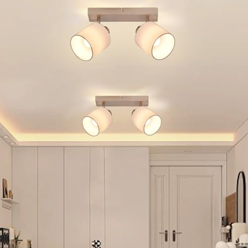 Glitzerlife Deckenstrahler 2 Flammig Deckenleuchte E14-2ER Deckenspots Schwenkbar 350° Vintage Deckenlampe mit Stoffschirm Wandstrahler Lampe für Wohnzimmer Schlafzimmer Küche Flur MAX.25W