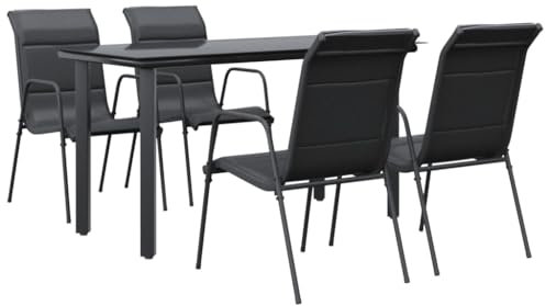 Makastle 5-TLG. Gartenmöbel Set Stühle mit Tisch, Garten Sitzgruppe für 4 Personen, Essgruppe Sitzgarnitur Gartengarnitur Garten Loungemöbel für Terrasse und Balkon, Schwarz Stahl und Textilene
