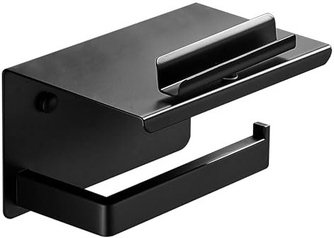 Generic Black Slim Element Toilet Roll Holder With Mobile Phone Attachment, Wall Mounted or Self Adhesive, for Bathroom