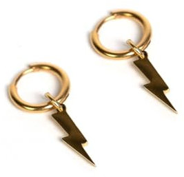 UNSHINEBAR Blitz Creolen Ohrringe - Wasserfeste Ohrringe mit Blitz Anhänger aus Edelstahl und 18K Gold - 2er Set (Gold)