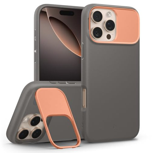Caseology Nano Pop Mag Kickstand for iPhone 16 Pro Max Case [Metal Kickstand for Camera Protection] Military Grade Drop Protection Case Cover for iPhone 16 Pro Max - Papaya Grey