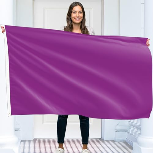 Einfarbige Violet Flagge – Schlichte Lila Fahne – Beidseitiger Druck – 90 g Polyester – Doppelnaht – 2 Messingösen, groß 90x150 cm (5 x 3 Fuß)