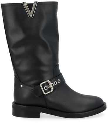 VIA ROMA 15 Stivale Biker Pelle Nera con Fibbie, Taglia: 36½