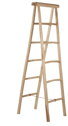 Meubletmoi Scala Porta Asciugamani e Biancheria H. 180 cm 5 livelli in legno di teak grezzo chiaro – decorazione camera da letto e bagno – ANKSA