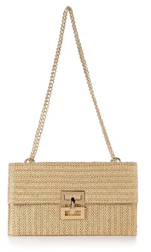 TOFBS Sac de Plage Femme à Main Bandoulière Pochette Paille Tressée Chaîne Dorée Sac Épaule Ceremonie Mariage Soirée Cabas Portable Élégant