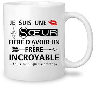 Yufansd Drôle Tasse à Café Cadeau de Sœur de Frère Cool Cadeau d'anniversaire pour Sœur Femmes Grande Sœur Mariage Fête de la Rentrée Noël Nouveauté Mug Céramique 350 ml (Sœur de frère)
