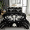 Quixora Bettwäsche Gothic Motte Totenkopf Muster 200 x 200 cm Wendebettwäsche aus Mikrofaser für Mädchen und Damen, Schwarz, Mit 80x80 cm Kissenbezug und Reißverschluss