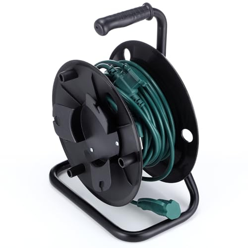 Yaocom Extension Cord Storage Reel with Metal Stand Black Cable Reel Holds up 500 Feet of 6 mm Cable/Cord/Hose Heavy Duty Open Roller Holder, Easy to Grip Handles