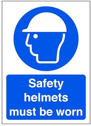 Safety helmets must be worn - safety sign, ppe, head protection - 1.2mm Rigid plastic for indoor/outdoor usage (300mm x 200mm) Viewing Distance within 7m.