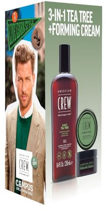 AMERICAN CREW - Duo Set mit 3-in-1 Tea Tree Shampoo, Conditioner & Body Wash (250ml) + Forming Cream (50g), Haar- & Körperpflege Duo für Männer, Geschenk