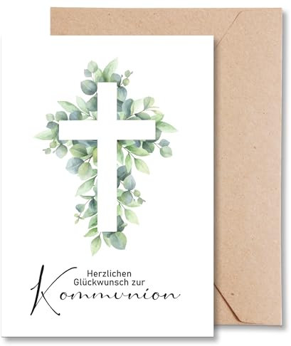 Legezon Kommunionskarten mit Umschlag Erstkommunion Karte zur Mädchen & Jungen Kommunion Karte 12 x 17cm Glückwunschkarte zur Kommunion (Grün)