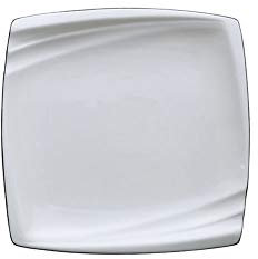 TENGJUN Dining Plate Simple Black Line Tableware Western Food Plate Steak Household Ceramic Square Plate Creative Cake Plate Flat Plate, Large, White