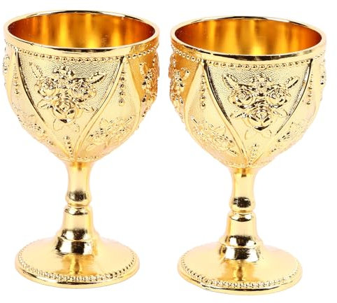 RIZGHWOY Verre à Vin en Relief 3D, Tasse à Calice en Alliage de Zinc avec Fleur de Rose Faite à la Main, Design élégant et Exquis, Verres à Vin de Luxe capacité de 20 Oz (GOLD)