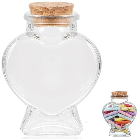 FDRJKN Jar of Hearts, Message in A Bottle, Sweet Jar, Wedding Gift Honeymoon Keepsake Jars, Candy Containers for DIY Art Crafts Projects Decoration Party, Glass Bottle with Cork Stopper Decorative