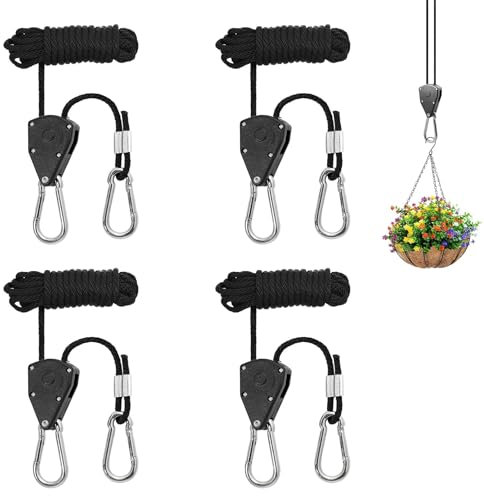 Cricchetto per Corda con Gancio,Confezione da 4 Ganci a Cricchetto, Ganci a Cricchetto a Corda Regolabili da, Gancio a Cricchetto da 1/8 di Pollice, Gancio a Cricchetto - Nero