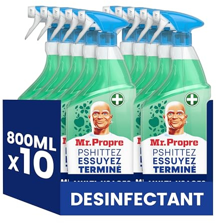 Mr. Propre Spray Désinfectant Multi-Usages Fleurs Pommier 800ml x10 | Grand format (800ml). Parfum Fleurs De Pommier, Élimine Jusqu'à 99.9% Des Bactéries, Sans Traces ni Résidus Dangereux