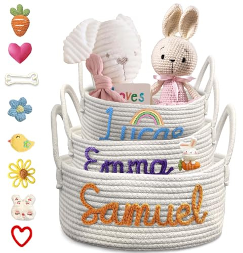 Personalisierter Babykorb mit Namen für Neugeborene, Jungen, Mädchen, personalisierbar, Baumwollseil, Aufbewahrungskörbe, Geschenke für Windeltasche, Organizer, groß