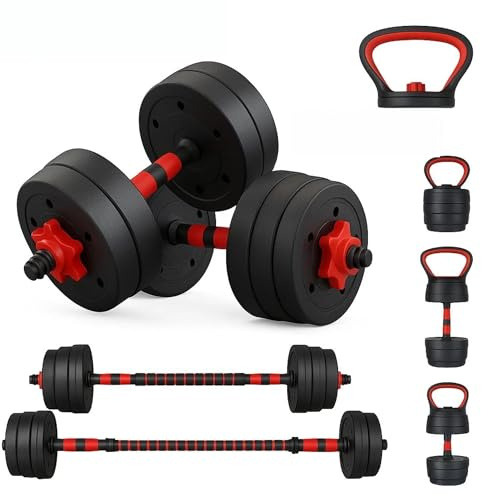 6-in-1 Adjustable Dumbbell, Barbell & Kettlebell Weights Set, 10kg–50kg Home Gym Strength Training Kit, Customisable Free Weights for Men and Women, Full-Body Fitness Workout & Weightlifting Equipment