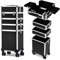 Rebongki 4-in-1 Makeup Trolley Makeup Case On Wheels Beauty Trolley Make up Trolley Cosmetics Vanity Organizer Beauty Travel Cosmetic Case Aluminum Rolling with Key Locks, 4 Tiers, Black