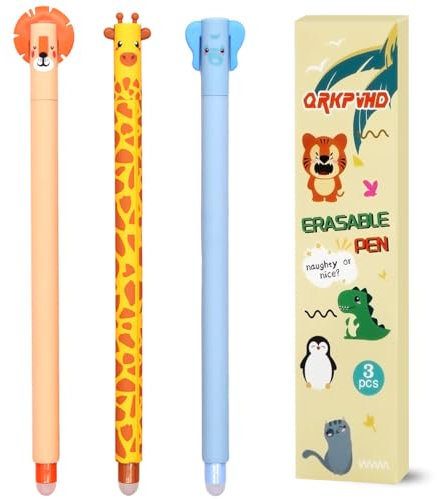 QRKPVHD Set mit Tier Gel-Radierstiften - Temperaturempfindlich, Kugel am Ende der Tinte ohne das Blatt zu verbrauchen Spitzendurchmesser 0,7 mm (Giraffen Löwen Elefanten)