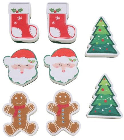 Kueohse 8-Teiliges Weihnachts-Schwammset für die Küche, Doppelseitiger Spülschwamm zum Geschirrspülen mit Motiven Von Santa, Weihnachtsbaum und Lebkuchenmann.