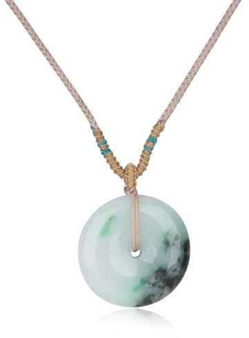 COAI Ping An Kou Halskette aus Burma-Jade mit khakifarbener Kordel für Damen Herren