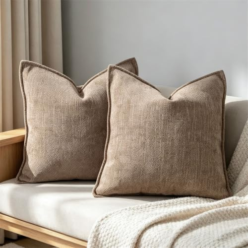 OYIMUA Braun Kissenbezug 45x45 Chenille 2er Set Zierkissen | Dekorative Kissenbezüge Sofakissen Kuschelkissen Weich Kissenhüllen Wohnzimmer Schlafzimmer Boho Deko Pillow Cover