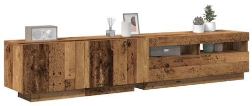WRJENFSC TV-Schrank mit RGB LED Beleuchtung Altholz-Optik 200 cm Breite Holzwerkstoff Lowboard Sideboard für Wohnzimmer