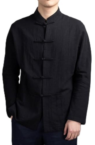 Getdoublerich Chinesischer Kung Fu Tai Chi Herrenmantel, Tang-Anzug, Uniform, Jacke, Hemd, langärmelig, Knopfleiste, für Frühling, Herbst, Freizeitkleidung