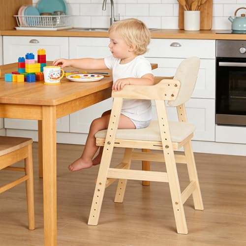 Hochstuhl aus Holz, verstellbar, Lehrstuhl,kinderstuhl,hochstühle,bis 90 kg für Kinder und Erwachsener aus hochwertigem Buchenholz, 1-12 Jahre,48 x 46 x 78 cm – Beige