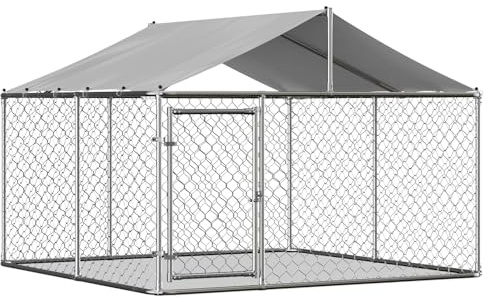Outdoor Hundezwinger mit Dach 230x230 cm – Stabiler Hundeauslauf aus verzinktem Stahl, mit Schloss & Schutzplane, vielseitiger Haustierkäfig für Garten & Terrasse