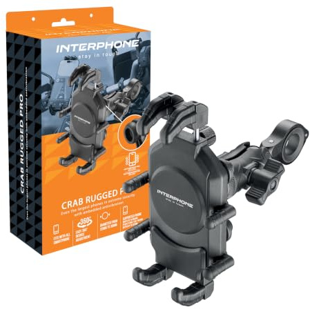 Interphone - Crab Rugged Pro Halterung mit Anti-Vibration, Universal-Handyhalterung für den Lenker von 5,4-7,2 Zoll, sichere und robuste Befestigung, mit verstärktem Gelenkarm