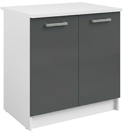 Miroytengo Mueble Bajo Fregadero, Armario de Cocina Vetro 2 Puertas 1 Estante Gris Brillante y Blanco 80x84x60 cm