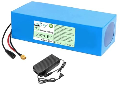 JCXYL EV 72V Lithium Battery Pack 20Ah 30Ah 40Ah with Charger 72 Volt Rechargeable Lithium Battery for 3000W Electric Bicycle Scooter Motorcycle Motor,xt60,72V 20Ah