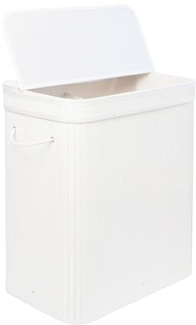 Relaxdays Wäschekorb mit Deckel, Bambus, 100 l, 2 Innenfächer, HxBxT: 63 x 52 x 32 cm, Badezimmer Wäschetruhe, weiß