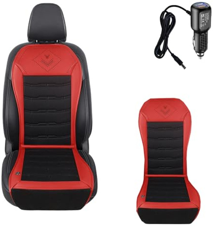 Ctopkatuo Kühlender Autositzbezug 12V,Sitzauflagen Vorne Gegen Schwitzen mit Intelligente Start-Stopp-Automatik, Dual USB Belüftete Autositzbezug, Druckfreier 3D-Airflow, Universal, 3 Stufen (Rot)