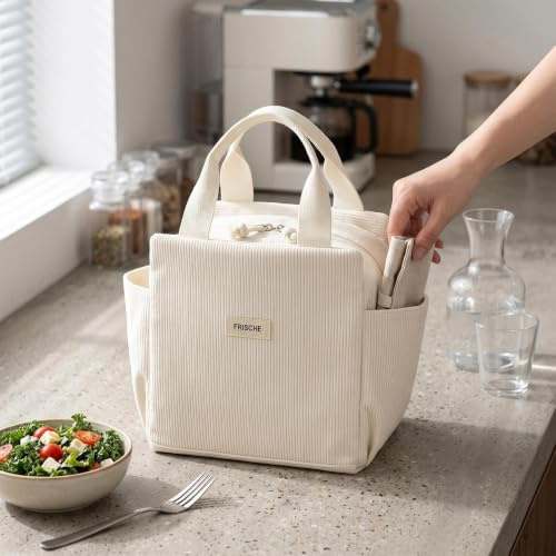LERANXIN Lunch Tasche, 12 L Isoliertasche, Tragbares Lunchbox Tasche, Faltbares Thermotasche Klein, Kordstoff mit Alufolien-Innenfutter, für Schule, Büro, Strand und Camping
